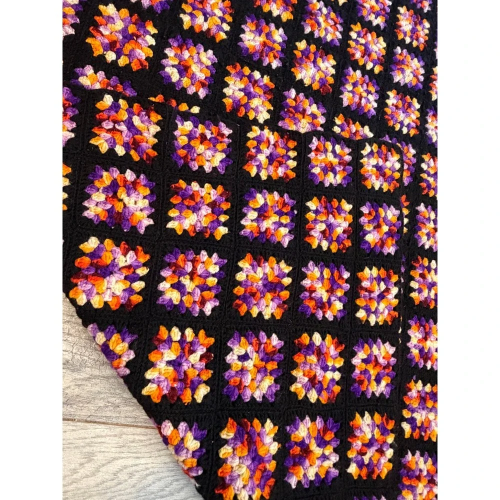 Crochet Granny Square Blanket Halloween Holiday Afghan Throw Handmade Vintage